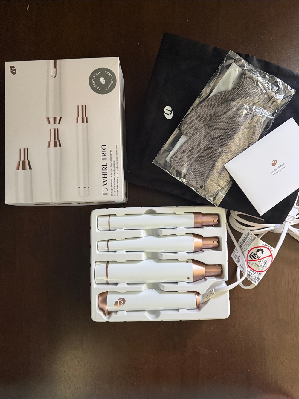 T3 Whirl Trio Styling Wand in White with Rose Gold Accents